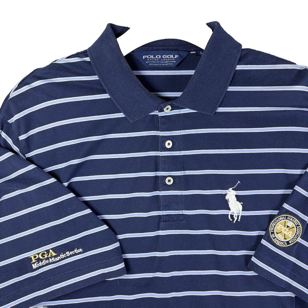 Polo Golf Ralph Lauren Big Pony Polo Shirt Mens Large Short Sleeve Stripes PGA